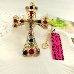 Betsey Johnson Multi-colored Gemstone Cross Pendant