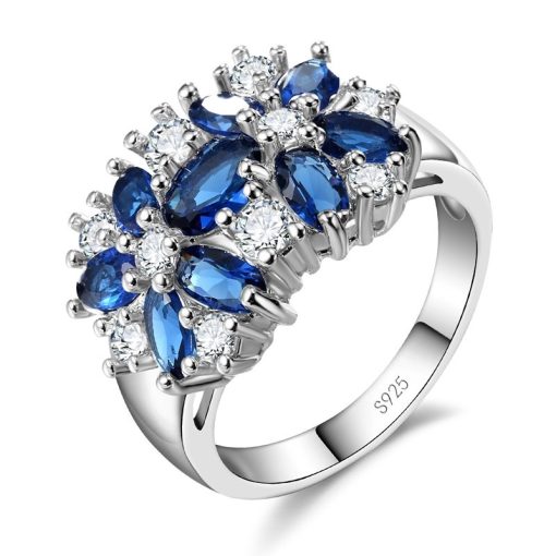 Blue Cubic Zirconia Flower Ring