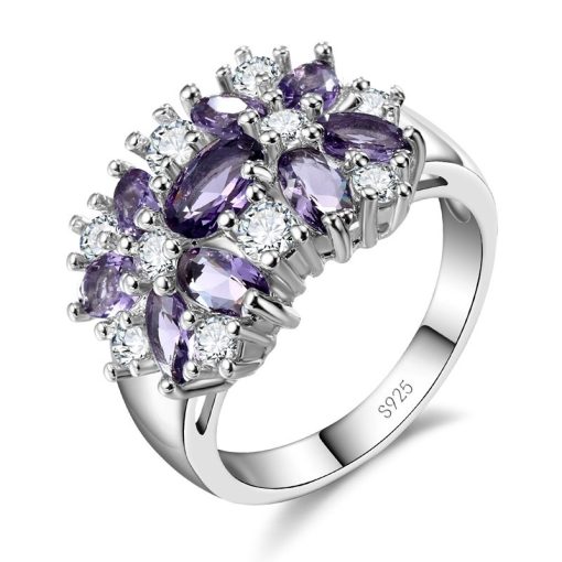 Purple Cubic Zirconia Flower Ring
