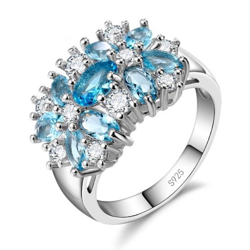 Sky Blue Cubic Zirconia Flower Ring